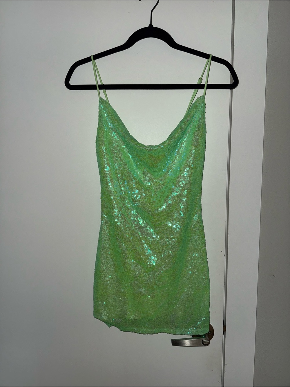 Lucy in the Sky Neon Lime Sequin Cowl Mini Dress